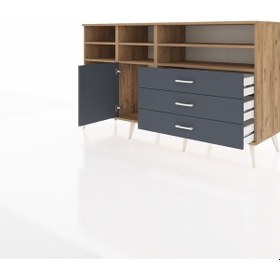Resim Kronos Konsol 8 Raflı 3 Çekmeceli Tek Kapaklı 176x59x99 Çam-antr Çam-antrasit 