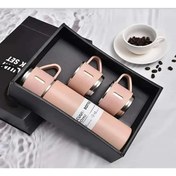 Resim MJ TOYS Paslanmaz Çelik Termos Siyah Renk 3 Bardaklı Termos Seti Vakumlu Termos Seti 