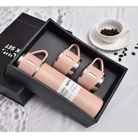 Resim MJ TOYS Paslanmaz Çelik Termos Siyah Renk 3 Bardaklı Termos Seti Vakumlu Termos Seti 