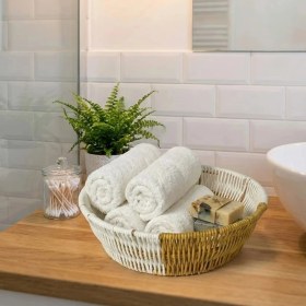 Resim Krm Yuvarlak Çift Renkli Plastik Rattan Ekmek ve Meyve Sepeti - Çok Amaçlı Banyo ve Mutfak Düze 