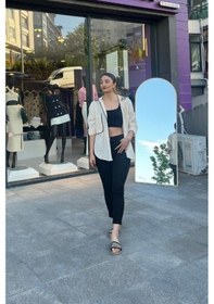 Resim Yüksek Bel Full Likralı Dar Paça Pantolon- Siyah Renk-122 Siyah 