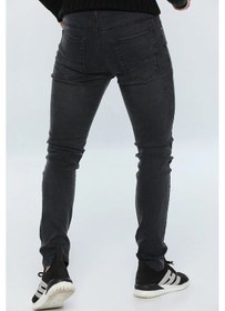 Resim Erkek Gri Füme Slim Fit Likralı Esnek Jean Kot Pantolon Gri 