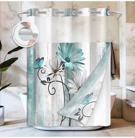 Resim Adet Beyaz, 183 X 183 Cm Central Park Lacivert Yapraklı Duş Perdesi, Su Geçirmez, Dekoratif, Süpürge, Kanvas, Banyo, Otel, Spa İçin 