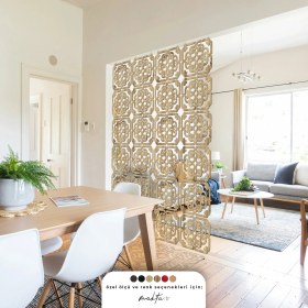 Resim Makta ® Perde Paravan | Lazer Kesim Ahşap Sarkıt Seperatör, 4'lü Panel Levha Seti 