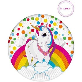 Resim Unicorn Rainbow Karton Tabak 23 CM 8'li 