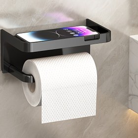 Resim 1 Adet Modern ABS Duvar Monte Tuvalet Kağıt Tutucu ile Telefon Rafı - Parlatılmış Yüzey, Düzenli Mutfak Rafı, Dokunma ve Temel Gereksinimler için Çift Amaçlı Banyo Depolama Rafı, Kolay Kurulum ile Deliksiz Tasarım 