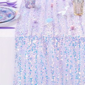 Resim Denizkızı Pullu Renkli Parti Masa Süsü Açık Mor 30,48 cm x 182,88 cm Masa Örtüsü Koşucu Simli Lavanta Kumaşı Düğün Doğum Günü Noel Mezuniyet Gelin Tatili Pasta Tatlı Emeklilik Partisi Masa Süslemesi 