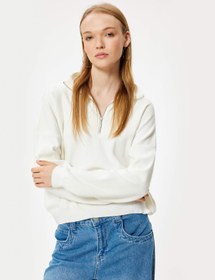 Resim Yarım Fermuarlı Viskon Karışımlı Triko Kazak 