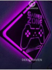 Resim Dekoraven Gamer Zone Led Işıklı Ahşap Tablo, gamepink1222 
