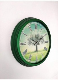 Resim Salon Ofis Duvar Saati Yeşil Alüminyum Çerçeve 40 Cm Camlı 