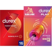 Resim Durex Yakın Hisset Geniş Fit XL Prezervatif 16'lı + Durex Play Manuel Mastürbatör 