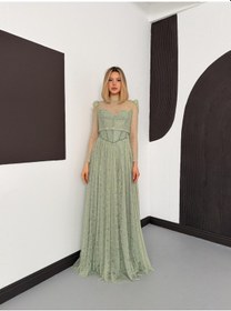 Resim Livanomi Bolerolu İşlemeli Mint Yeşili Dantelli Abiye 