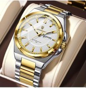 Resim Lumaworld Poedagar Erkek Lüks Kuvars Su Geçirmez Çelik Kayış 896 Golden White1 Kol Saati Altın 