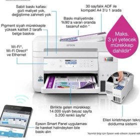 Resim Epson Kablosuz Renkli Tanklı Yazıcı Dubleks Baskı ve Tarama Otomatik Belge Besleyici Wi-Fi Direct Ethernet Airprint Destekli Yüksek Hızlı Ekonomik Yazıcı 