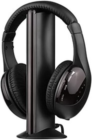 Resim Kablosuz kulaklık 5'i 1 Arada Çok Fonksiyonlu Kablosuz Kulaklık FM Hi-Fi Kablosuz Kulaklık Verici ve Alıcı Seti FM Radyo Bilgisayar TV Monitörü Kablosuz Kulaklık Kablolu Mikrofonlu Kulaklık TV 