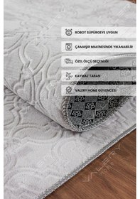 Resim Vl Yıkanabilir Kaymaz Tabanlı Violin Embos Kesme Rulo Halı Yolluk Krem Z1002b Gri-v 