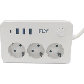 Resim FLY FLY-3406-01 Termal Akım Korumalı 2 M 3 USB 2.1 A 3'lü Priz Uzatma Kablosu 