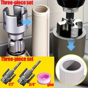 Resim 3 Adet 2'si 1 Arada İç ve Dış Diş Açma Aleti - Boru Tamir Takımı, 1/2 İnç | 3/4 İnç, Ham Malzeme Şeridi ile Birlikte, PPR/PVC/Bakır Borular için Uygun, Tesisat DIY'ü için Temel Boru Dişleme Aparatı 