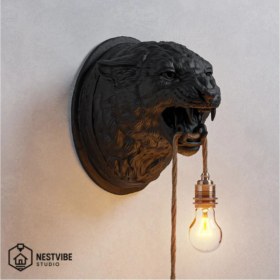 Resim Leopar Başlı Şık ve Modern Duvar Lambası Nestvibe Özel Seri 
