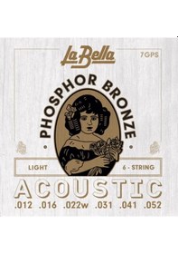 Resim La Bella 7gps Fosfor Bronz Akustik Gitar Teli 12-52 Zengin Harmonikler Dayanıklı Sarım 