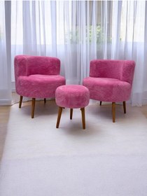 Resim Edam Pembe Çay Seti İkili Koltuk Berjer ve Puf Takımı (Salon, Balkon, Ofis) 3'Lü Takım 