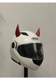 Resim Motor & Motosiklet Kırmızı Simli Şeytan Boynuzu Kask Dış Aksesuar Diğer 