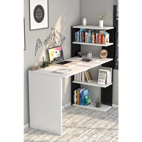 Resim Moonlife Çınar Kitaplıklı Çalışma Masası Beyaz Siyah 