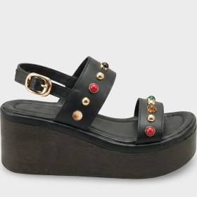 Resim Capone Outfitters Jennie Dolgu Topuklu Renkli Taşlı Çift Bantlı Kadın Sandalet 