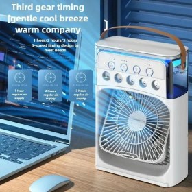 Resim USB Güçlü 3 Hızlı Mini Hava Soğutucu Fan, Su Püskürtme ve LED Işıklı - Taşınabilir Kişisel Nemlendirici, Masaüstü, Yatak Odası, Açık Alanlar İçin, Beyaz & Mavi Kompakt Tasarım, Çalışma Alanı Konforu, Sessiz Çalışma, Küçük Mekanlar, Dayanıklı Yapım 