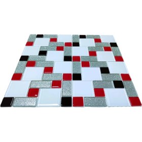 Resim Hobi ve Sanatsal Çalışmalar Için Beyaz, Kırmızı, Siyah, Gümüş Mix, 30X30CM. Fileli Kristal Mozaik. 