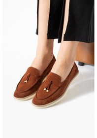 Resim Stato - Hakiki Süet Deri Loafer Taba Kadın Ayakkab Taba 