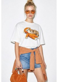 Resim Shade Kadın Pamuklu Bisiklet Yaka Maymun Punch Baskılı Oversize T-shirt Öt261036 60286078 - Beyaz Standart 
