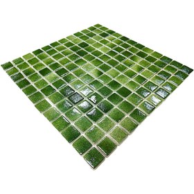 Resim MozaiKristaL Tüm yüzeylere uygulanabilir 25x25mm. Çimen Yeşili, 31,5x31,5cm Fileli Cam Mozaik. (1 m2 Fiyatıdır) 