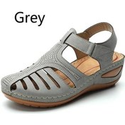 Resim Gri Kadın Sandalet Yaz Vintage Kama Sandalet Rahat Kesme Boşluk Kadın Ayakkabı Kadın Kadın Platformu Retro Sandalias Artı Boyutu Gri 