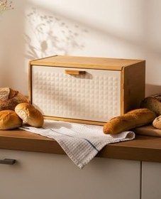 Resim Amandus Lignum - Bambu Ekmeklik Ekmek Saklama Kabı Ekmek Kutusu Ekmek Sepeti Krem 34 x 20 