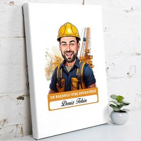 Resim Karikatürlü En Başarılı Erkek Vinç Operatörü Kanvas Tablo 