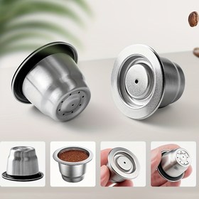 Resim 1 adet Paslanmaz Çelik Yeniden Kullanılabilir Kapsül, Kuş Yuvası Tasarımı, Espresso Makineleri için Dayanıklı Metal Kahve Kapsülü Tutucu, Yeniden Kullanılabilir Kahve Kapsülü | Benzersiz Kuş Yuvası Tasarımı | Kolay Doldurulabilir Kapsül 