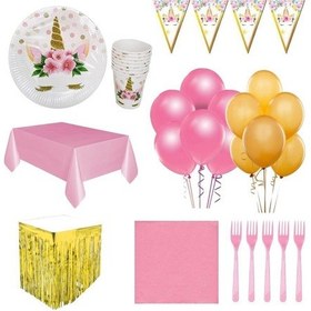 Resim Unicorn Doğum Günü Parti Seti+Gold Metalize Masa Eteği 24 Kişili 