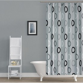 Resim Gri Banyo Perdesi Tek Kanat Geometrik Desen Duş Perdesi Gri 