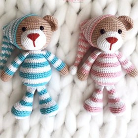 Resim Amigurumi Çizgili Uykucu Oyuncak Ayıcık - Pembe 