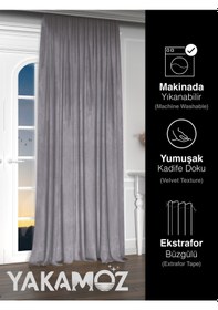 Resim Yakamoz Kadife Görünüm Gümüş Grisi Ada Fon Perde Ekstraforlu Velvet Touch Serisi Gümüş Grisi Gri 