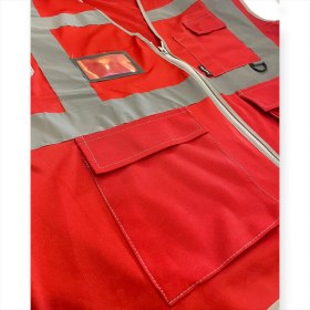 Resim Şengezer Reflektörlü Kırmızı Mühendis Yeleği Raşel Kumaş 