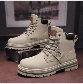 Resim Gri Yüksek Top Bot Erkek Deri Ayakkabı Moda Motosiklet Ayak Bileği Askeri Bot Erkekler İçin Sonbahar Kışlık Botlar Erkek Ayakkabıları Dantel-up Botas Hombre 42 Gri 