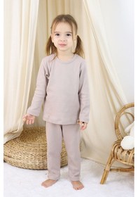 Resim Zuzunga Basic Fitilli İnterlok Kumaş Pamuk 1-5 Yaş Vizon Bebek Pijama Takımı 
