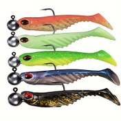 Resim 5 Adet Premium Silikon Yumuşak Balık Yemi Kanca ile - Tatlı ve Tuzlu Suda Gerçekçi Swimbait, Dayanıklı ve Yırtılmaya Karşı Dirençli 