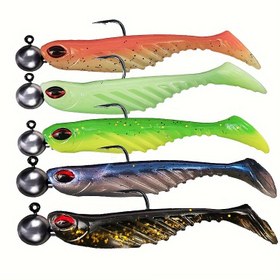 Resim 5 Adet Premium Silikon Yumuşak Balık Yemi Kanca ile - Tatlı ve Tuzlu Suda Gerçekçi Swimbait, Dayanıklı ve Yırtılmaya Karşı Dirençli 
