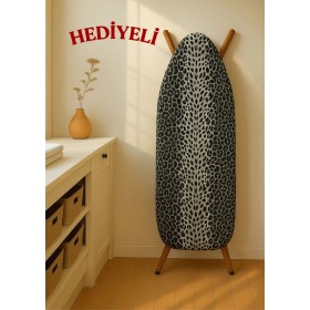 Resim Feyza Design Gri Keçeli Leopar Desenli Battal Xxl Pamuklu Ütü Masası Kılıfı 
