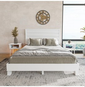 Resim Hüma Model Beyaz Renk Çam Ahşap Karyola Yatay -278 160 x 200 CM 