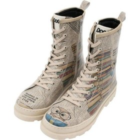 Resim Kadın Vegan Deri Bej Fermuarlı Uzun Bot - The Wise Owl Tasarım Bej 