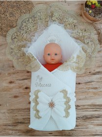 Resim Tomuycuk My Princess Ekru Kız Bebek Kundağı Kız Bebek Dış Kundak Battaniyesi Hastane Çıkışı Kundak 